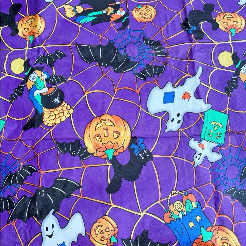 Halloween Vinyl Tablecloth Spider Web Witch Pumpkins Ghosts Spooky Bats 51x88